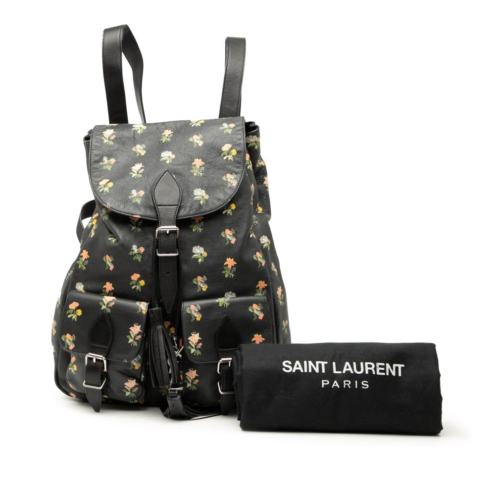 Saint Laurent B Saint Laurent Black with Multi Calf Leather Prairie Floral Printed Festival Backpack Italy