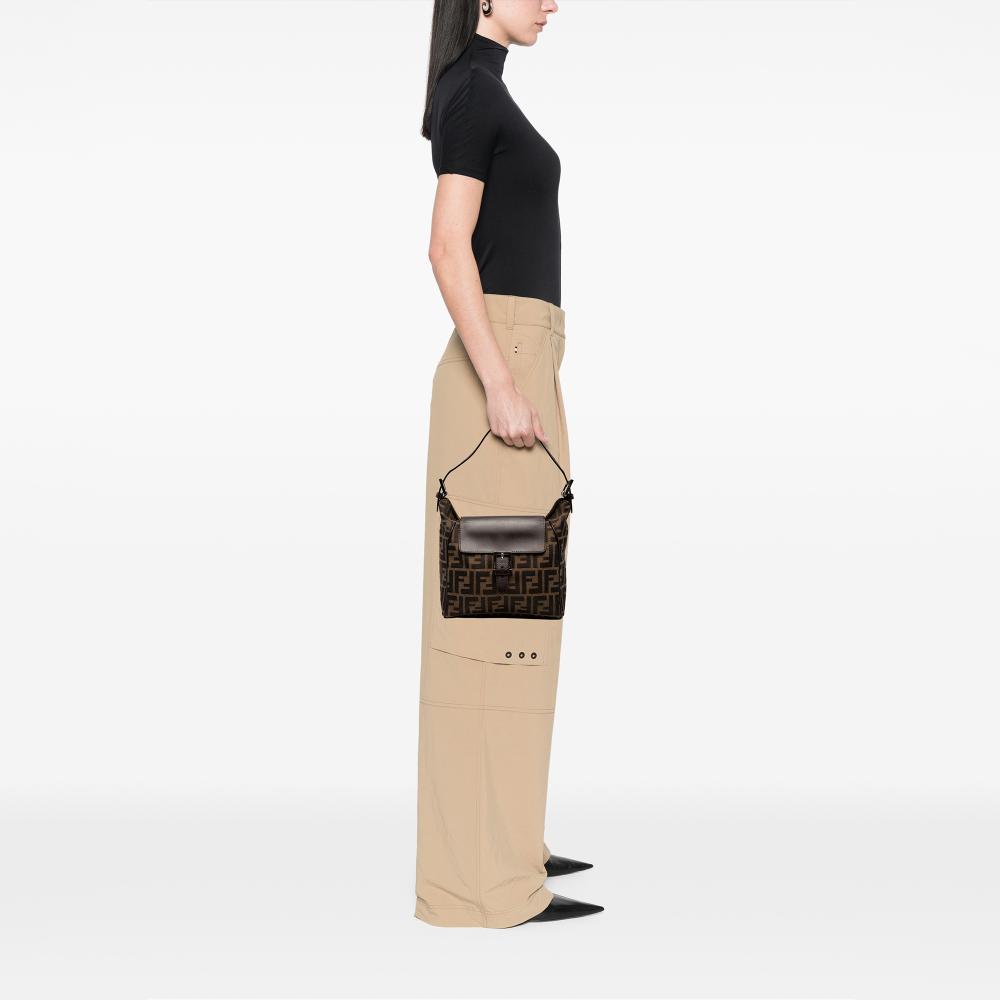 Fendi B Fendi Brown Canvas Fabric Zucca Shoulder Bag Italy