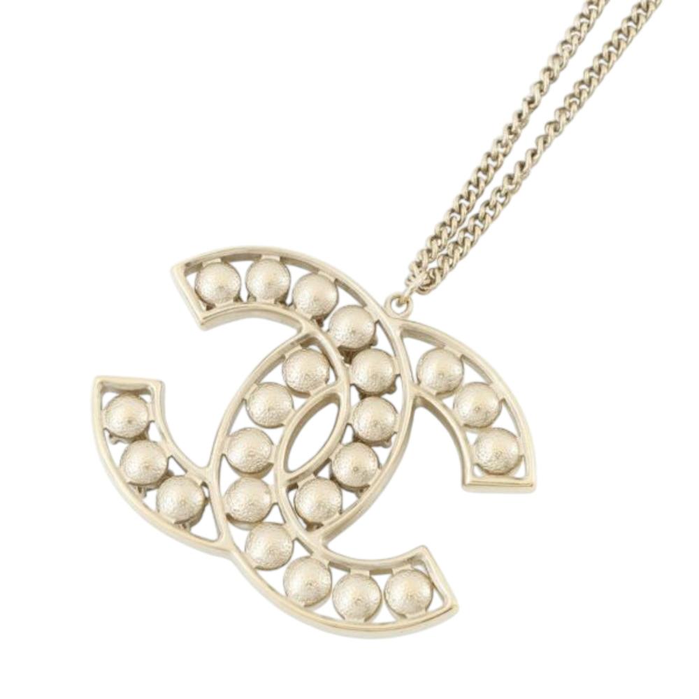 Chanel AB Chanel Gold Gold Plated Metal Faux Pearls and Crystals CC Pendant Necklace Italy