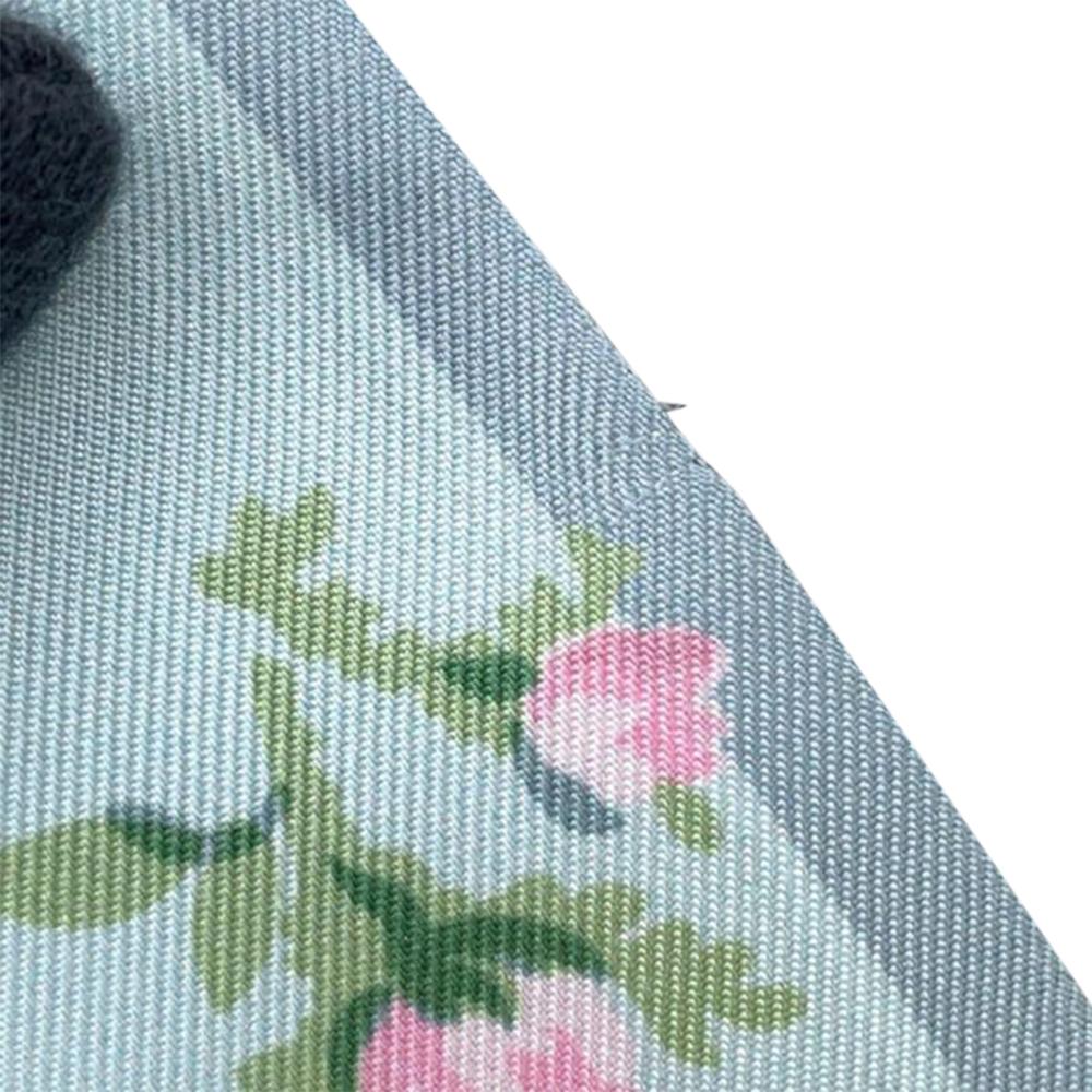 Prada AB Prada Blue Light Blue Silk Fabric Floral and Geometric Print Twilly Scarf Italy