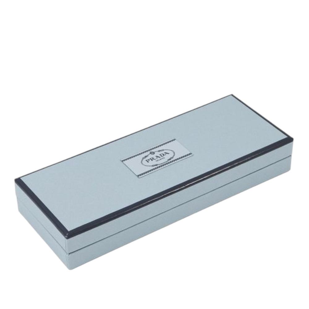 Prada AB Prada Blue Light Blue Silk Fabric Floral and Geometric Print Twilly Scarf Italy