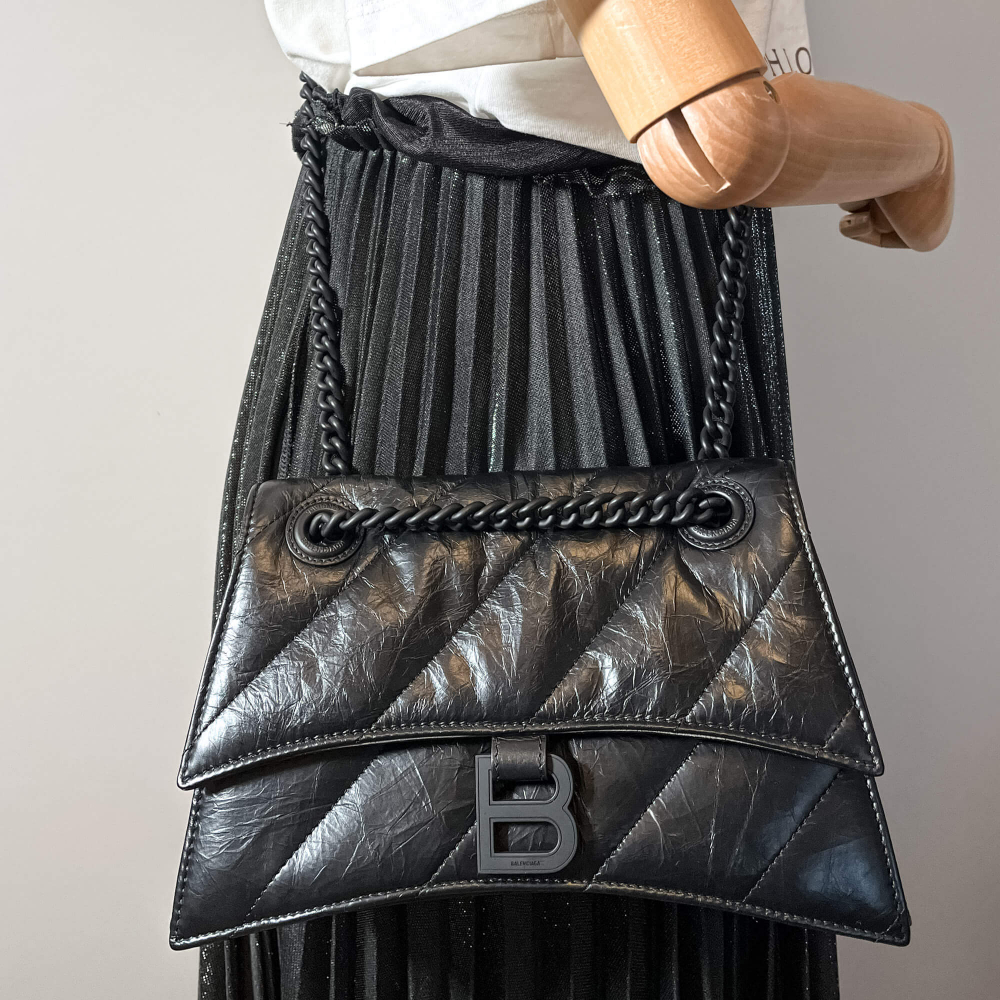 Balenciaga Hourglass Small Leather Chain Flap Bag Black