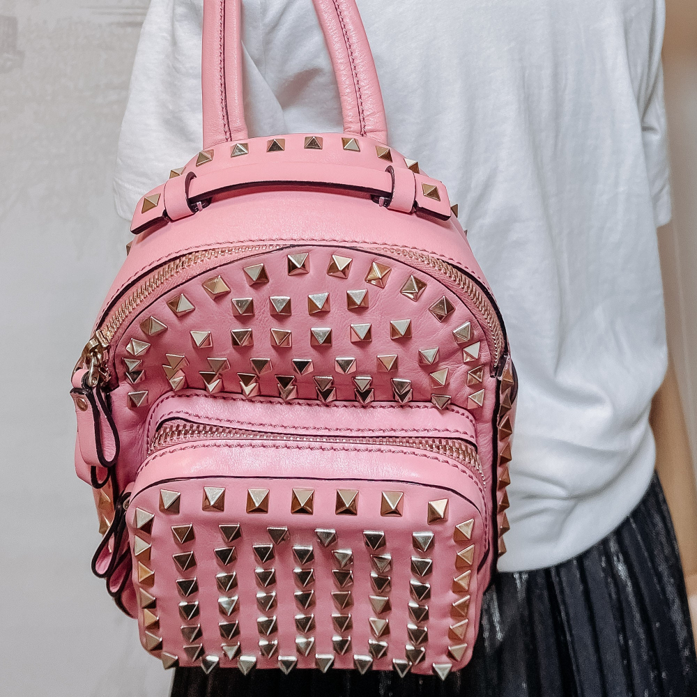 Valentino Rockstuds Leather Pink Backpack