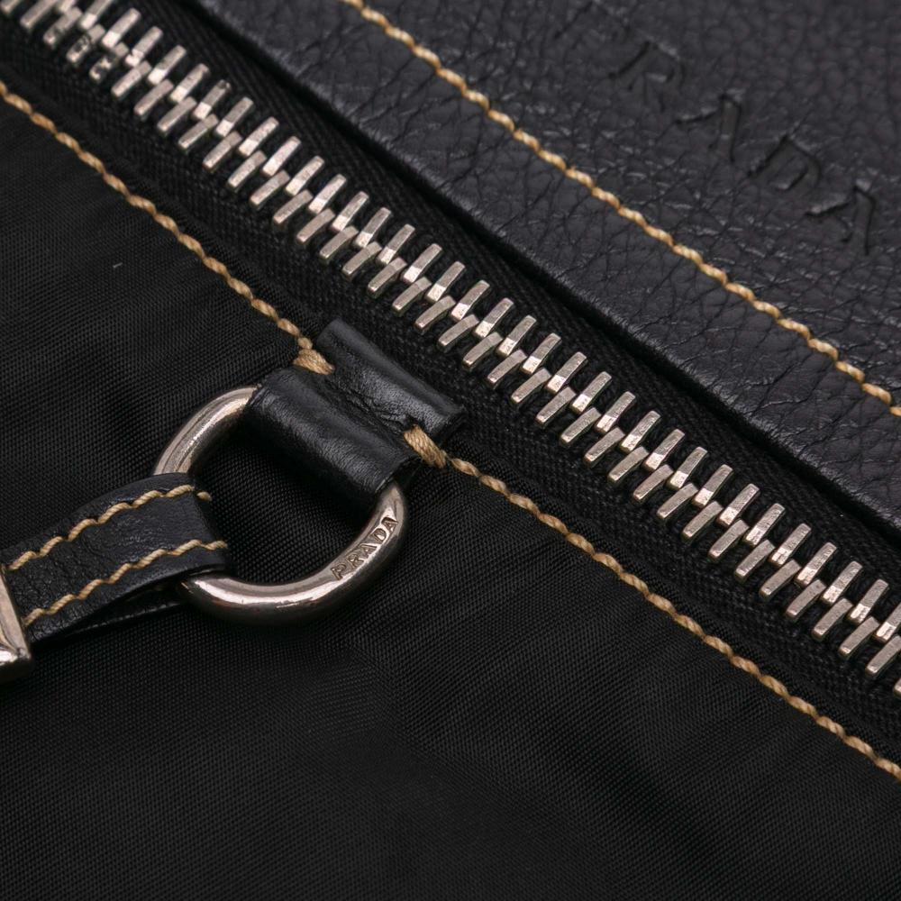 Prada B Prada Black Calf Leather and Tessuto Shoulder Bag Italy