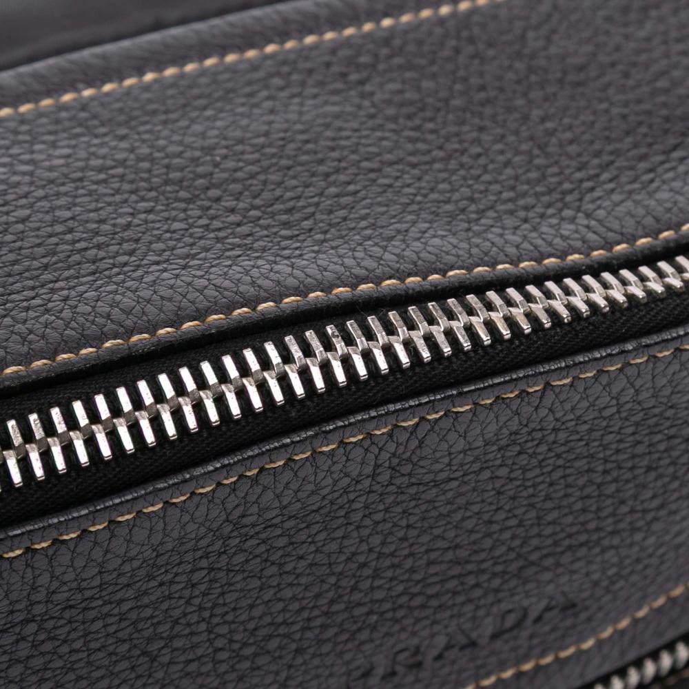 Prada B Prada Black Calf Leather and Tessuto Shoulder Bag Italy