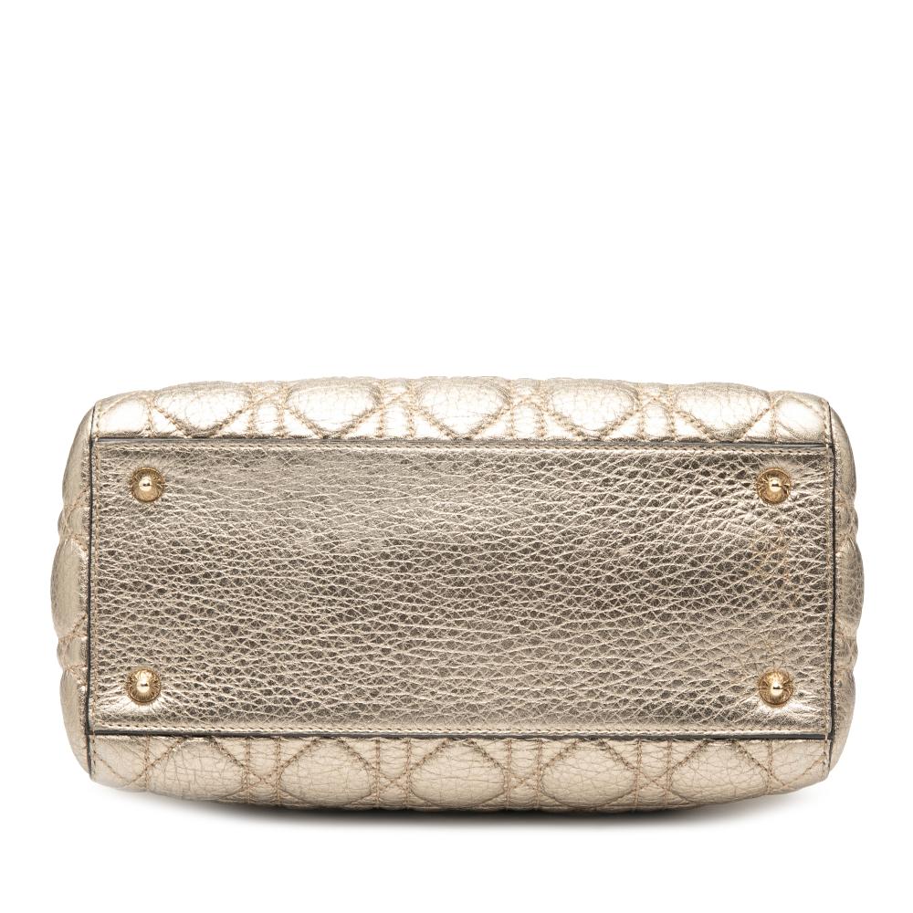 Christian Dior B Dior Gold Light Gold Calf Leather Medium Metallic Grained skin Cannage Supple Lady Dior Italy
