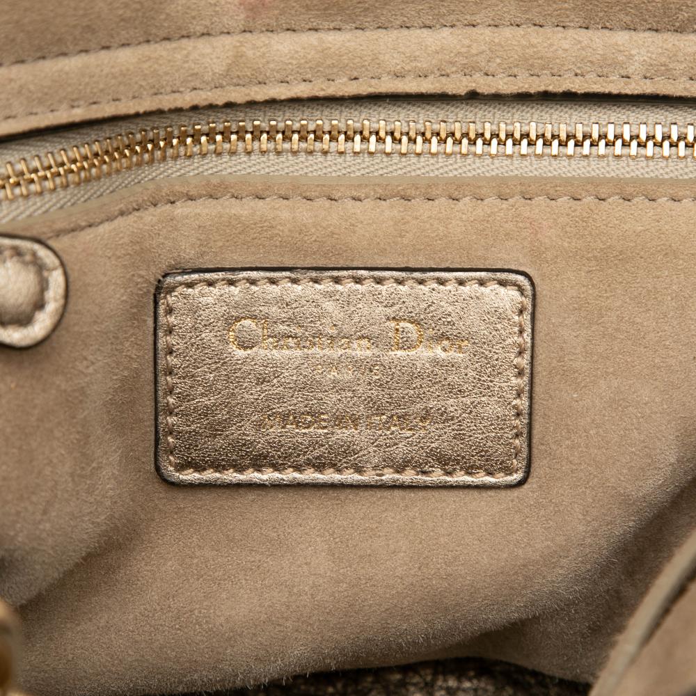 Christian Dior B Dior Gold Light Gold Calf Leather Medium Metallic Grained skin Cannage Supple Lady Dior Italy