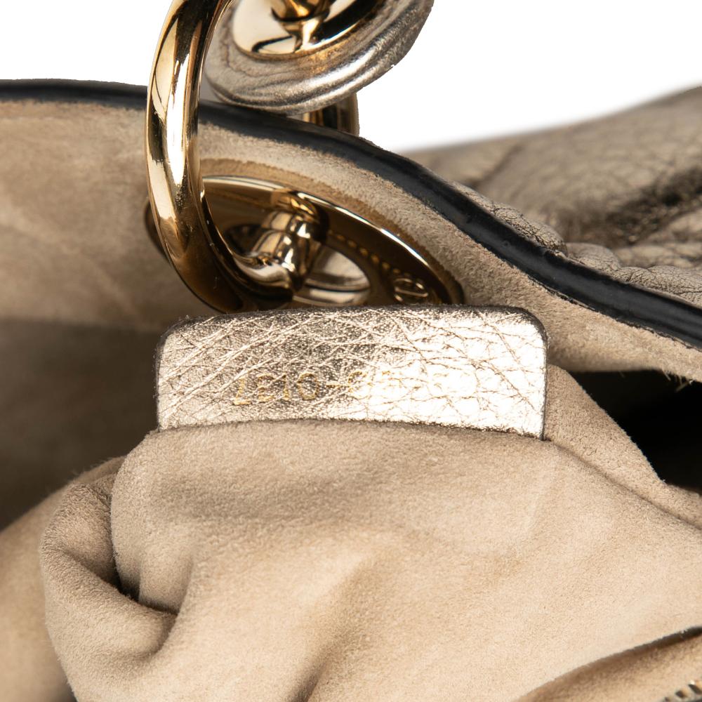 Christian Dior B Dior Gold Light Gold Calf Leather Medium Metallic Grained skin Cannage Supple Lady Dior Italy