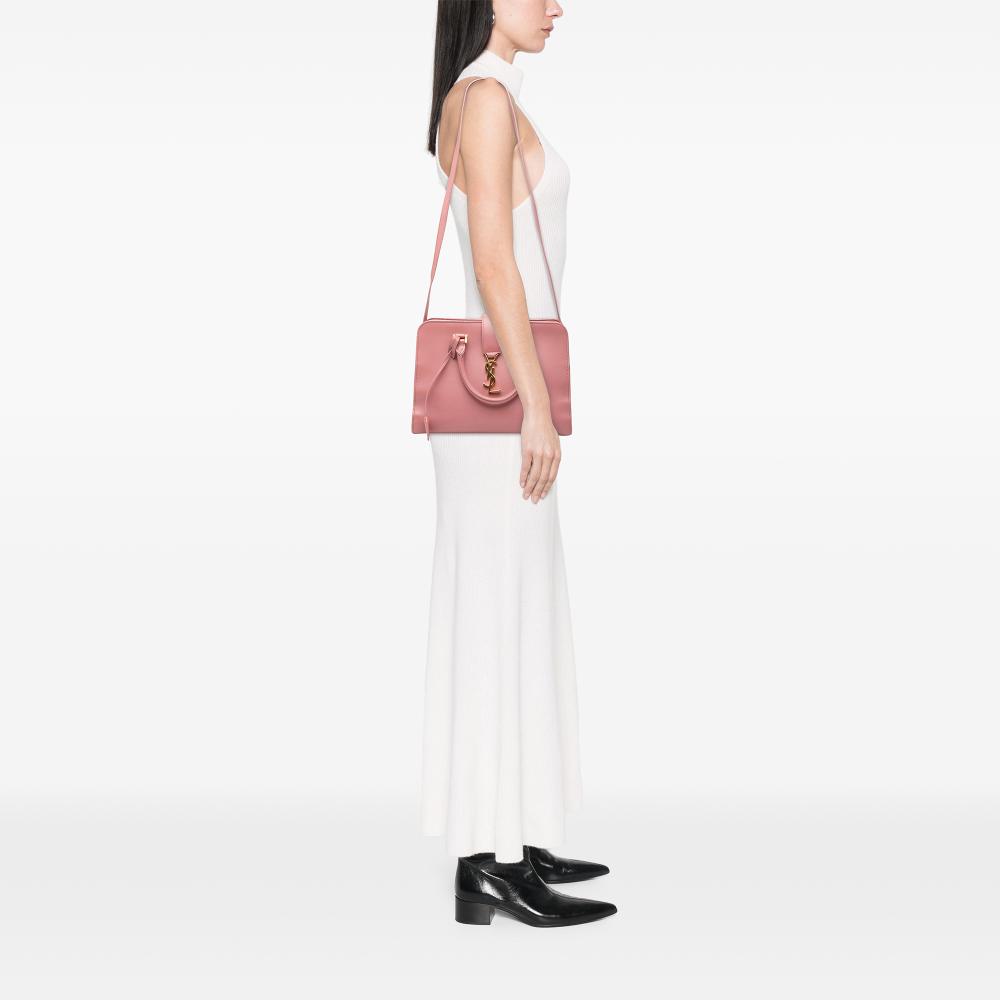 Saint Laurent B Saint Laurent Pink Calf Leather Small Monogram Cabas Satchel Italy