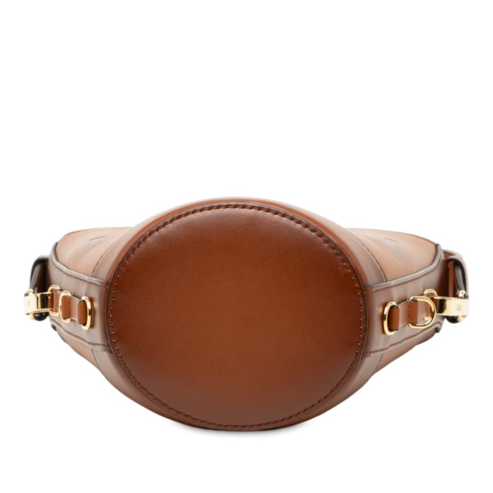 Fendi B Fendi Brown Calf Leather Debossed Logo Bucket Bag Italy