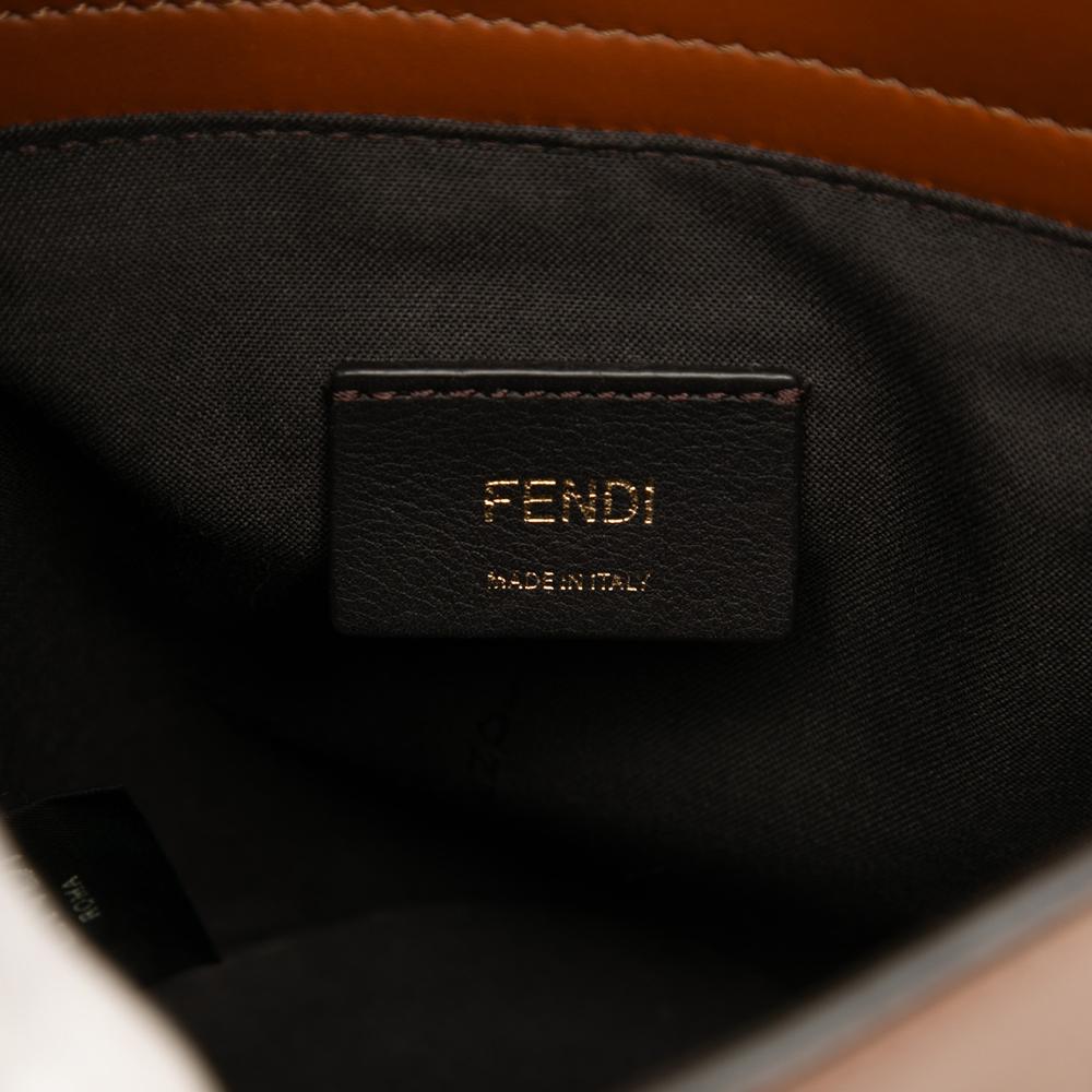 Fendi B Fendi Brown Calf Leather Debossed Logo Bucket Bag Italy