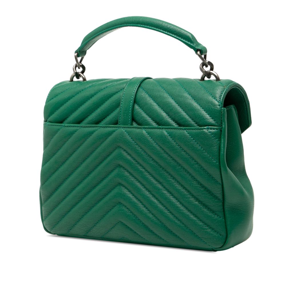 Saint Laurent Green Sheepskin Leather Leather Medium Quilted Chevron Sheepskin College Satchel Italy