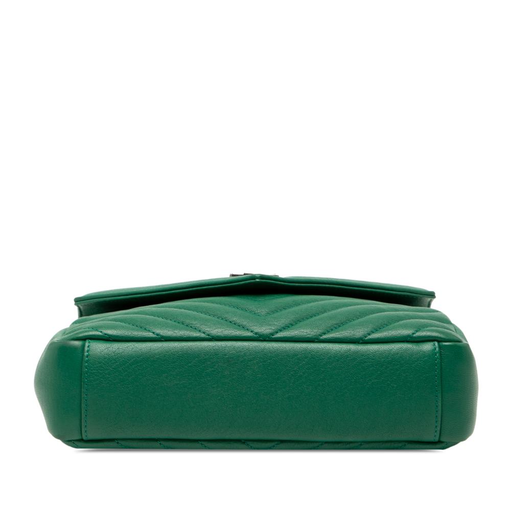 Saint Laurent Green Sheepskin Leather Leather Medium Quilted Chevron Sheepskin College Satchel Italy