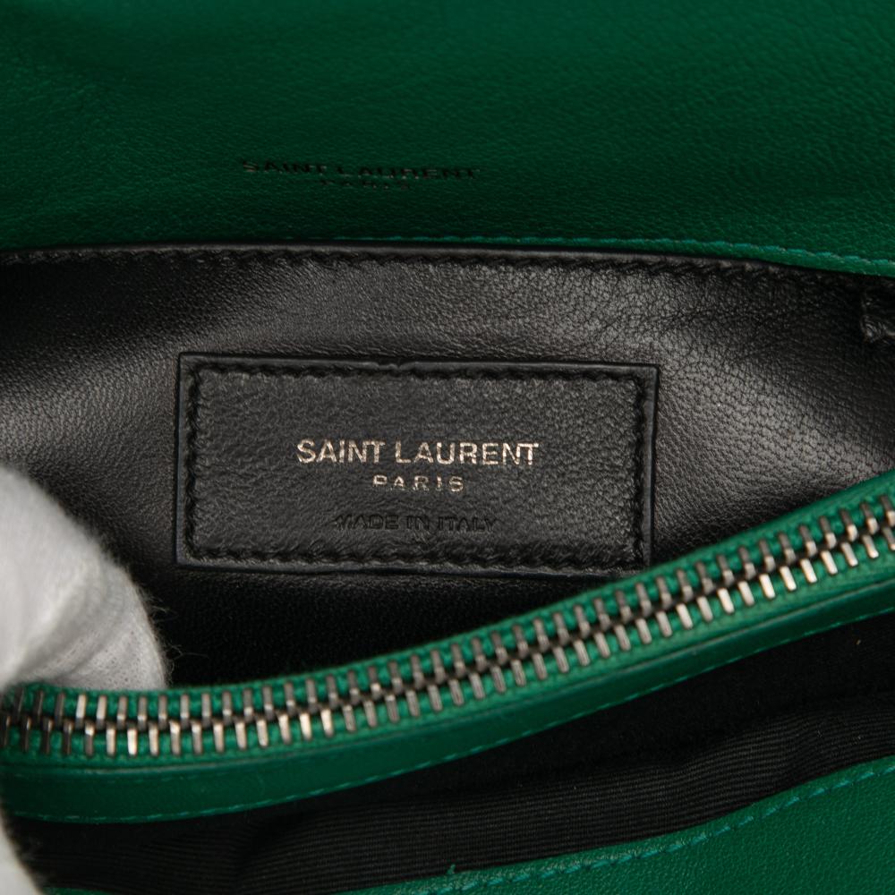 Saint Laurent Green Sheepskin Leather Leather Medium Quilted Chevron Sheepskin College Satchel Italy