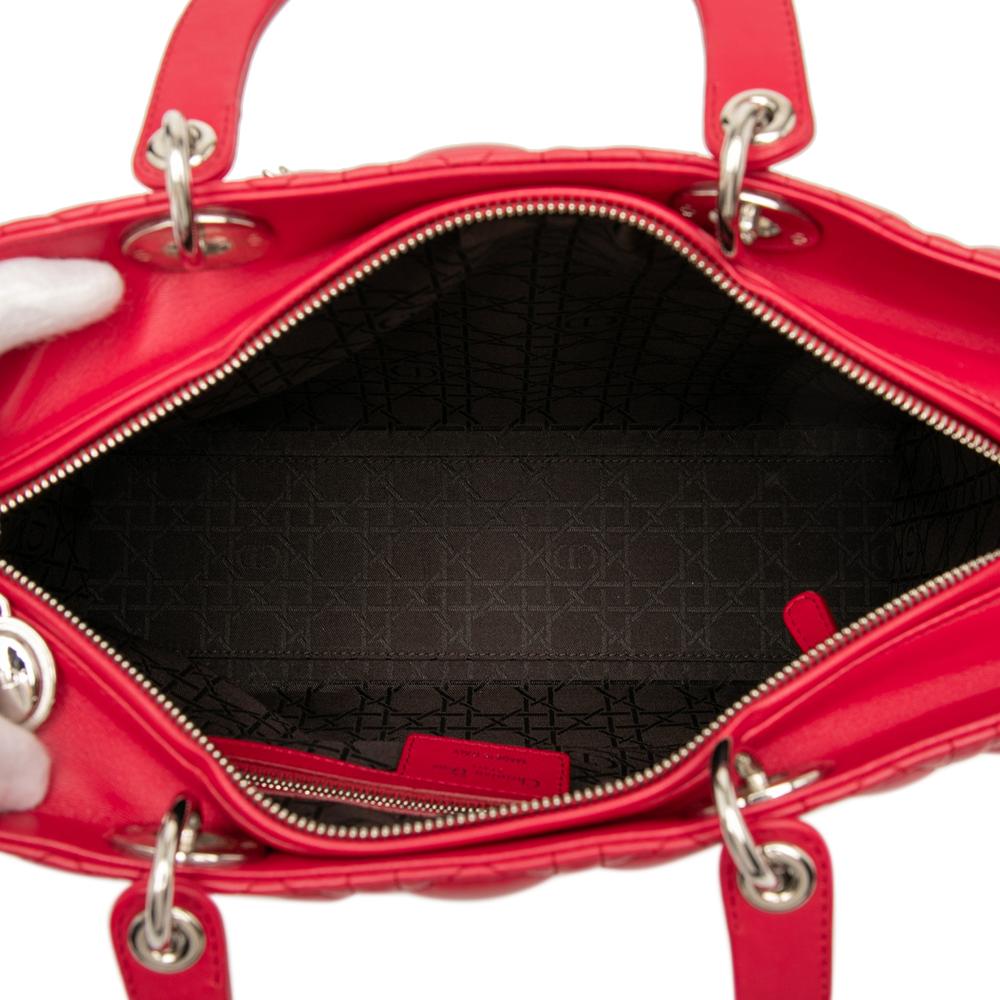 Christian Dior B Dior Red Lambskin Leather Leather Large Lambskin Cannage Lady Dior Italy