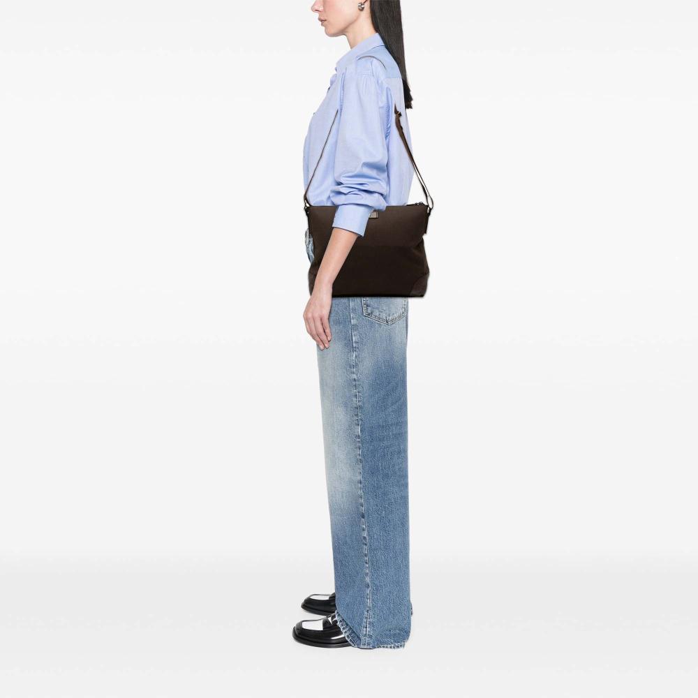 Gucci B Gucci Brown Dark Brown Canvas Fabric Guccissima Trimmed Crossbody Italy