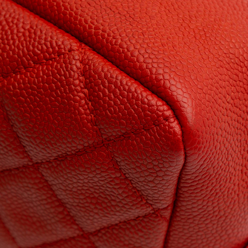 Chanel Easy Flap Medium Caviar Leather Quilted Shoulder Bag Orange