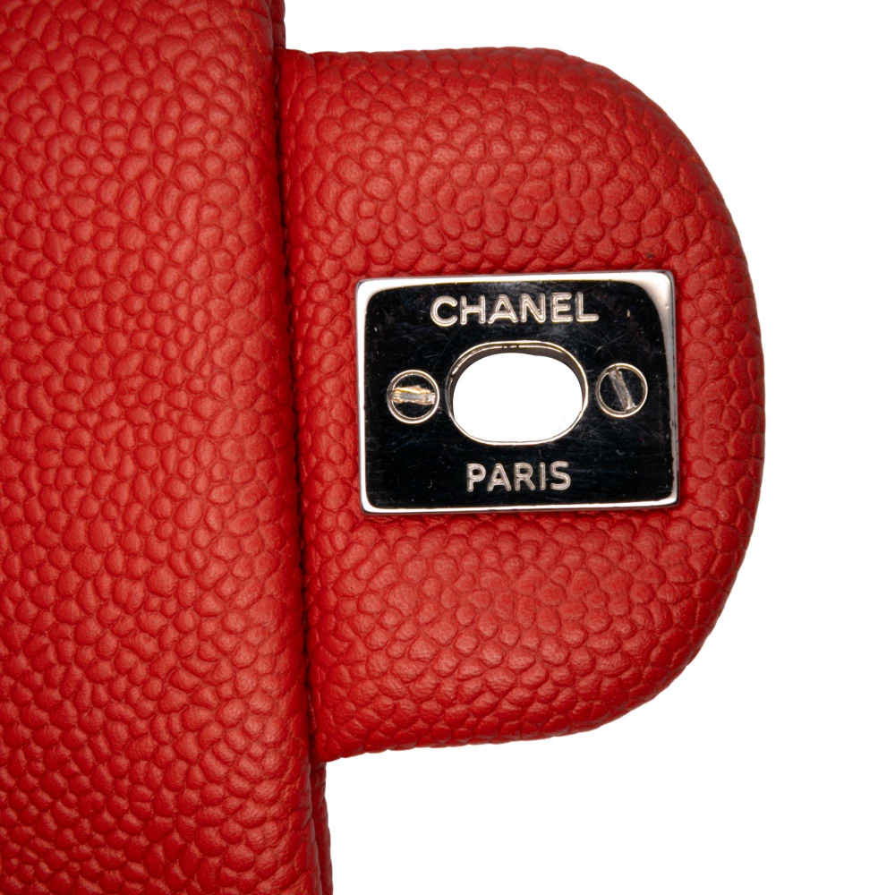 Chanel Easy Flap Medium Caviar Leather Quilted Shoulder Bag Orange