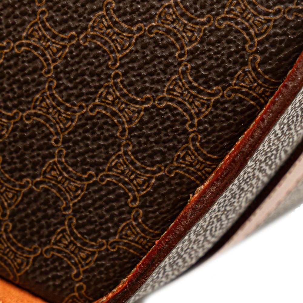 Celine B Celine Brown Coated Canvas Fabric Macadam Triomphe Blason Handbag Italy