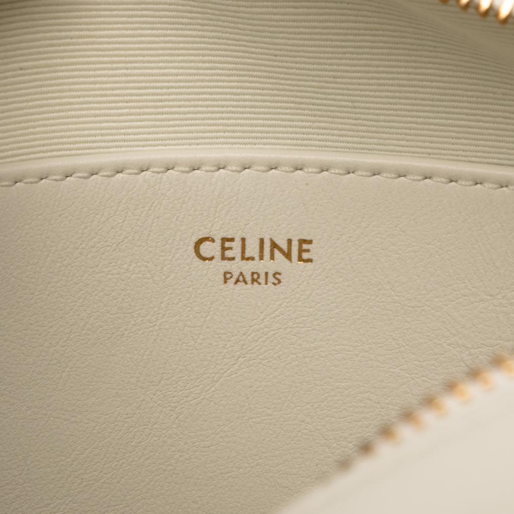 Celine AB Celine White Calf Leather Quilted skin C Charm Crossbody Italy