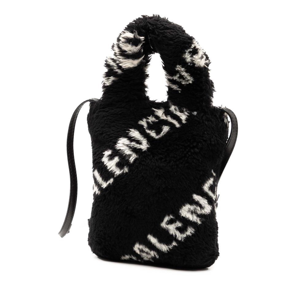 Balenciaga AB Balenciaga Black Polyester Fabric Faux Fur Logo Everyday Phone Holder Italy