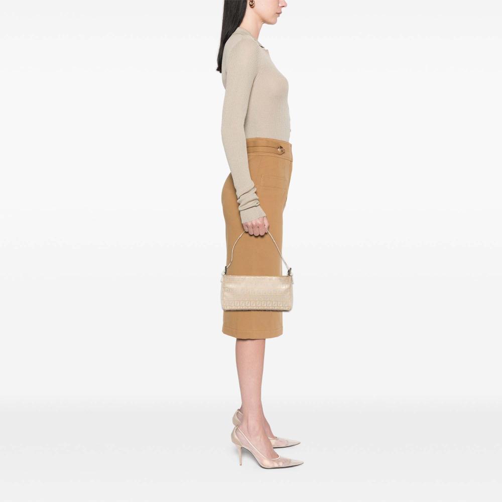 Fendi B Fendi Brown Beige Canvas Fabric Zucchino Pochette Italy