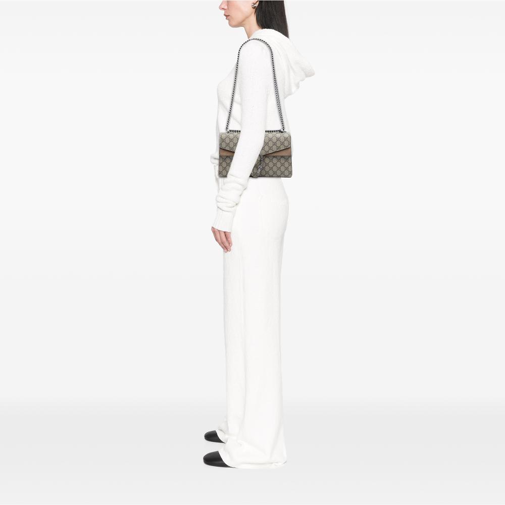 Gucci B Gucci Brown Beige Coated Canvas Fabric Medium GG Supreme Dionysus Shoulder Bag Italy