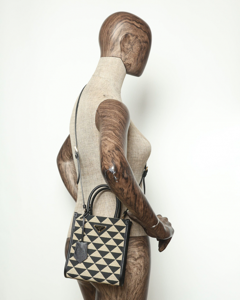 Prada Symbole Triangolo Jacquard Mini Tote Bag
