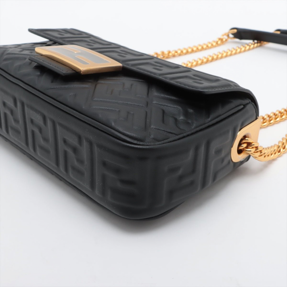 Fendi Baguette Midi Nappa Leather Black Chain Bag