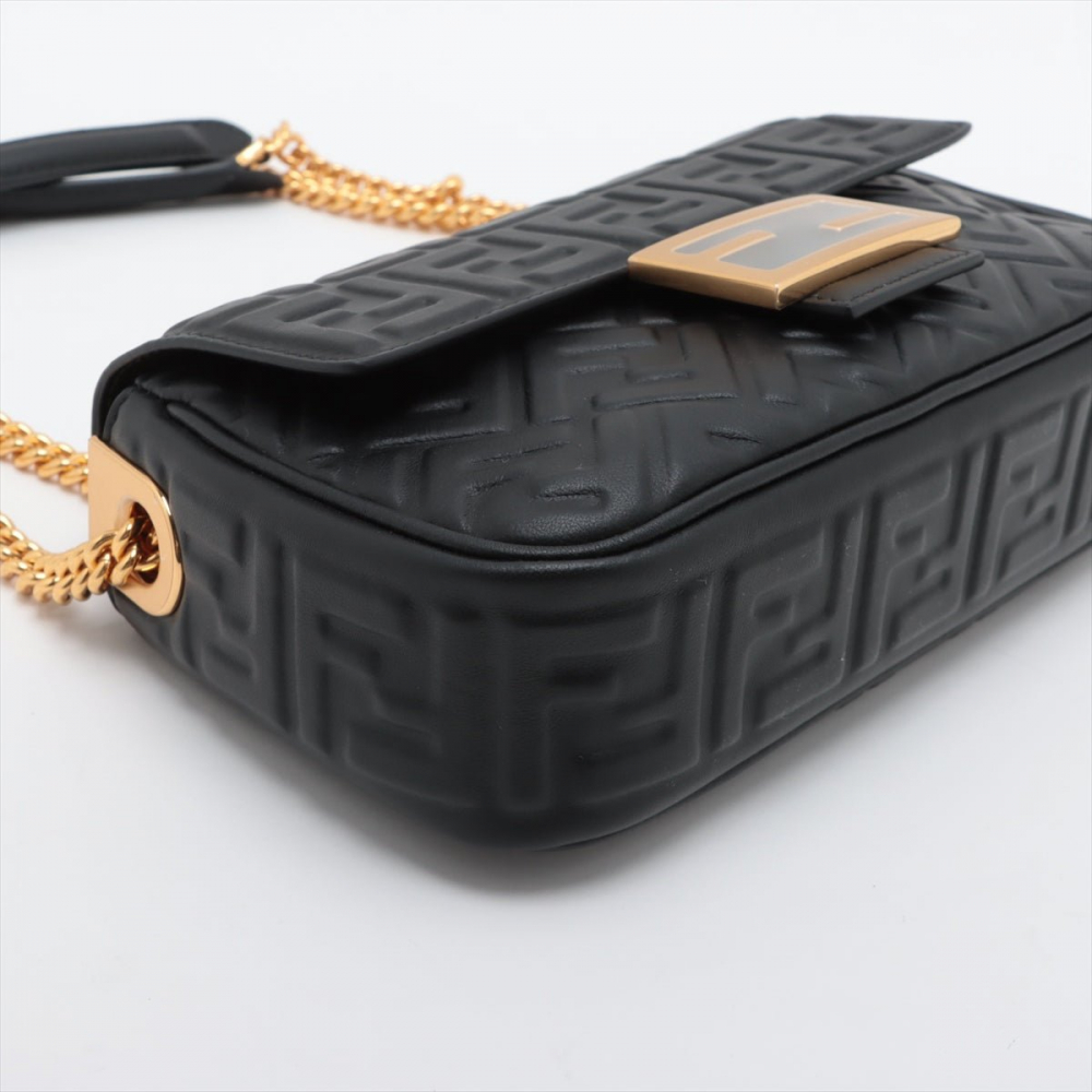 Fendi Baguette Midi Nappa Leather Black Chain Bag