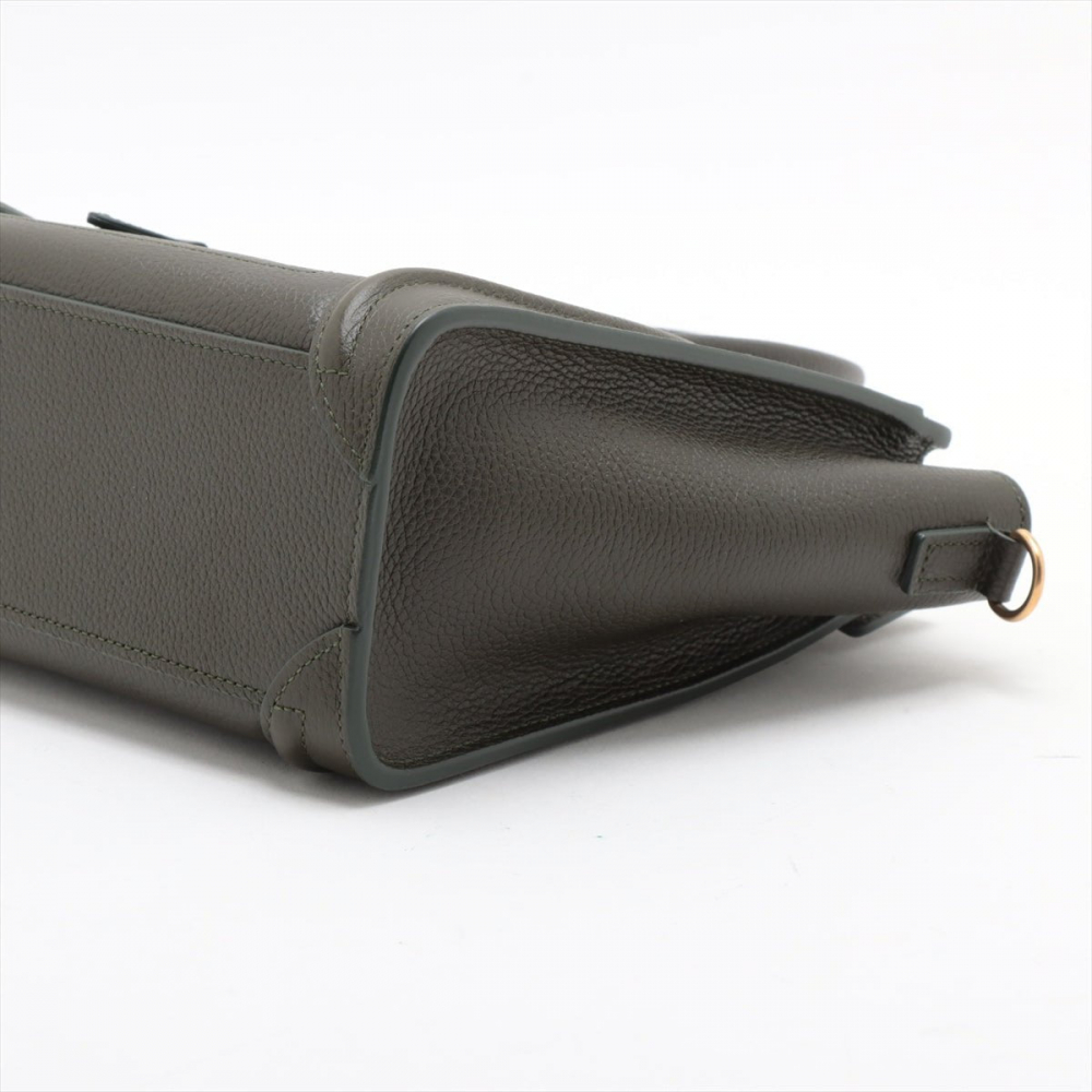 Celine Luggage Nano Drummed Calfskin Leather 2-Ways Tote Crossbody Military Green