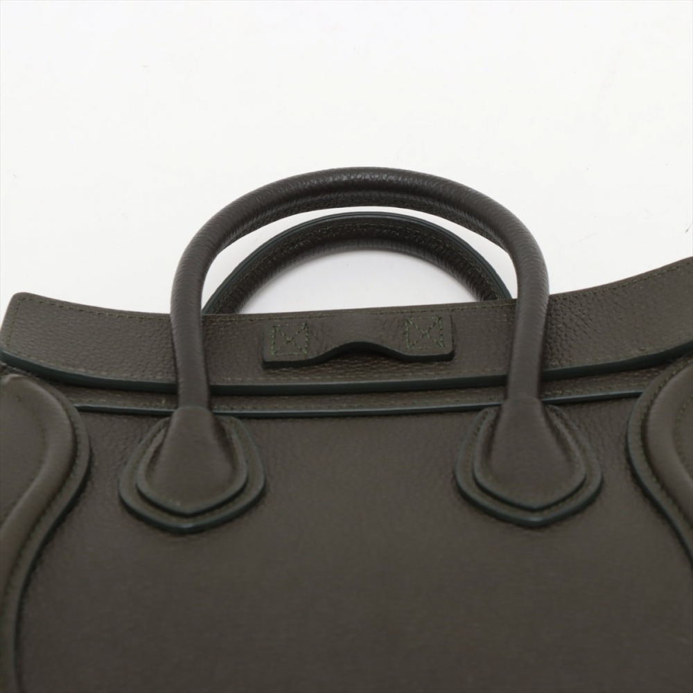 Celine Luggage Nano Drummed Calfskin Leather 2-Ways Tote Crossbody Military Green