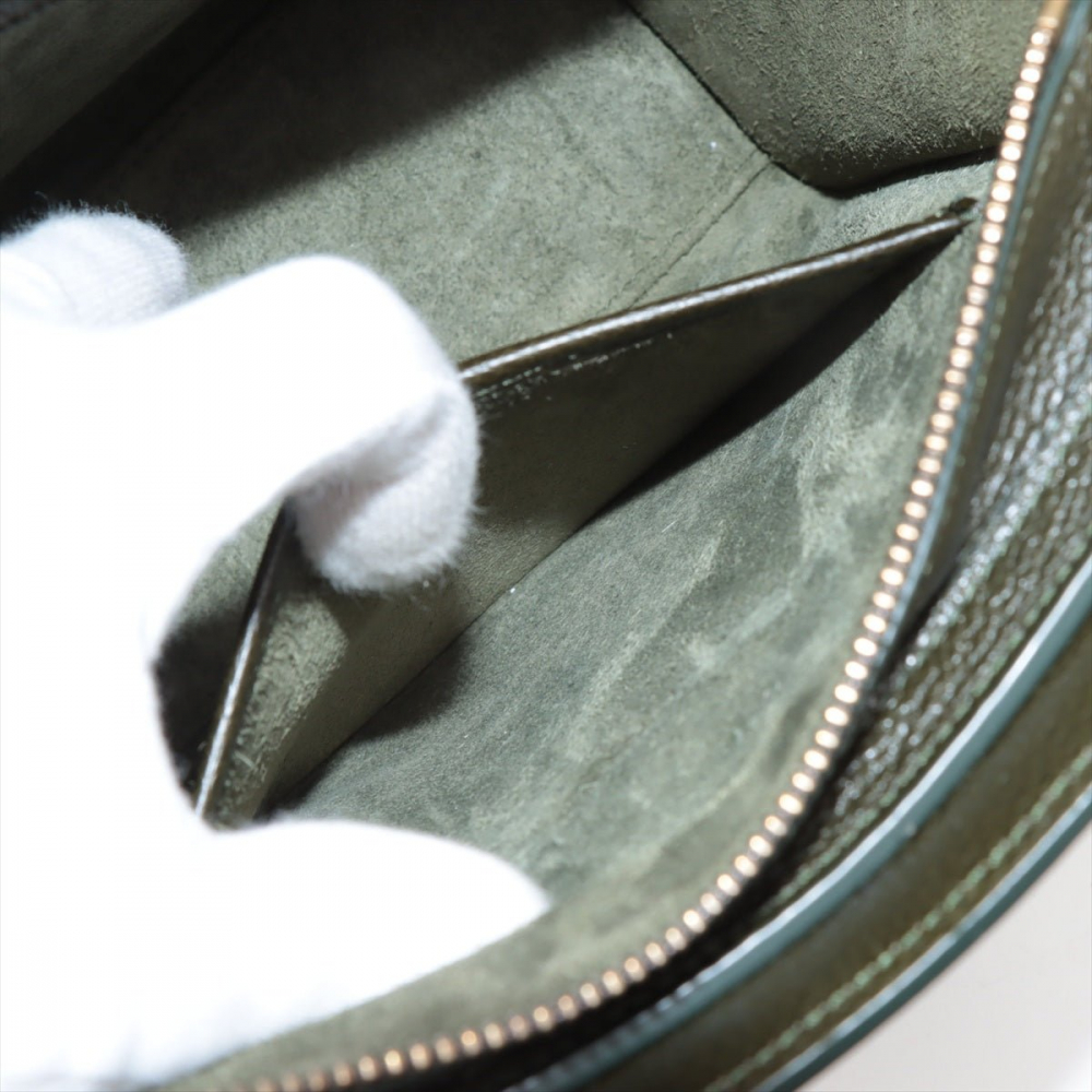 Celine Luggage Nano Drummed Calfskin Leather 2-Ways Tote Crossbody Military Green