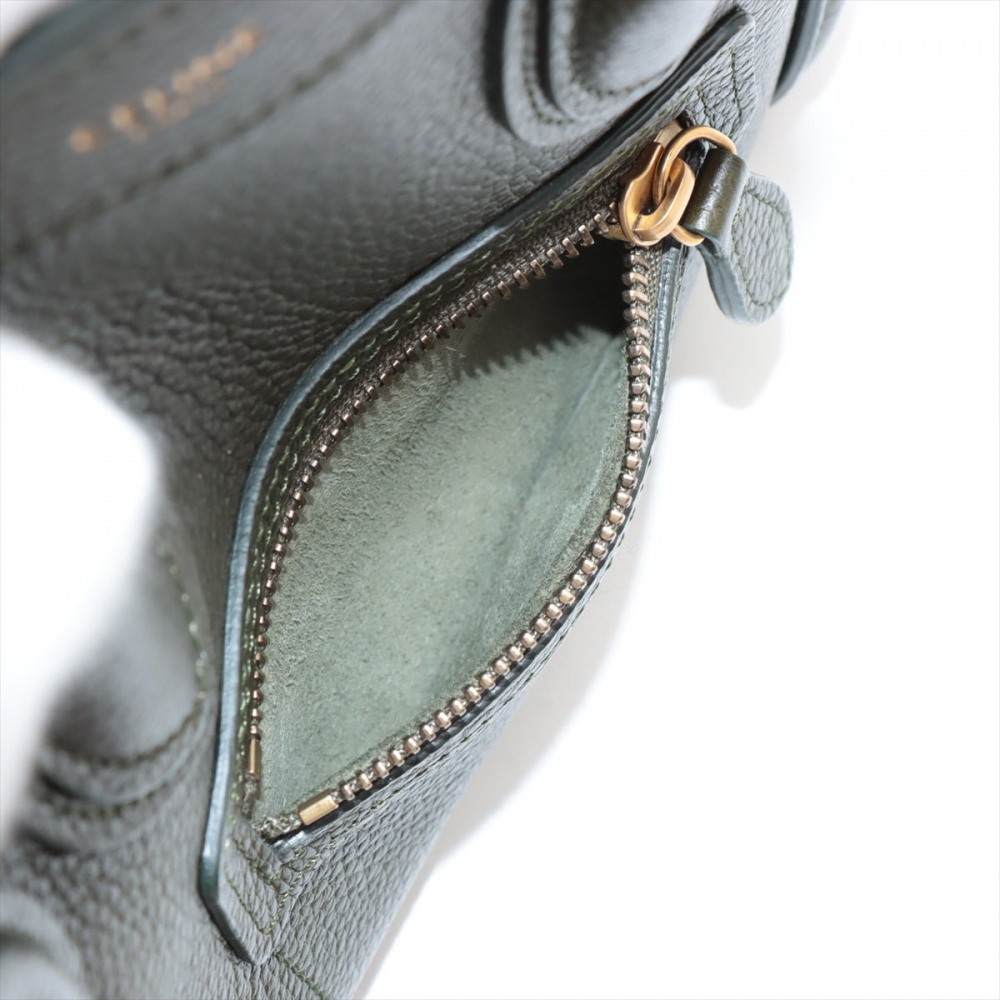 Celine Luggage Nano Drummed Calfskin Leather 2-Ways Tote Crossbody Military Green