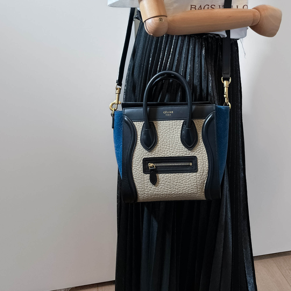 Celine Luggage Nano Leather Tote Bag Black & Beige