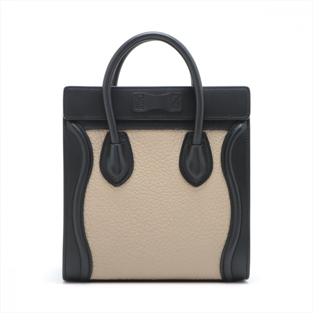 Celine Luggage Nano Leather Tote Bag Black & Beige