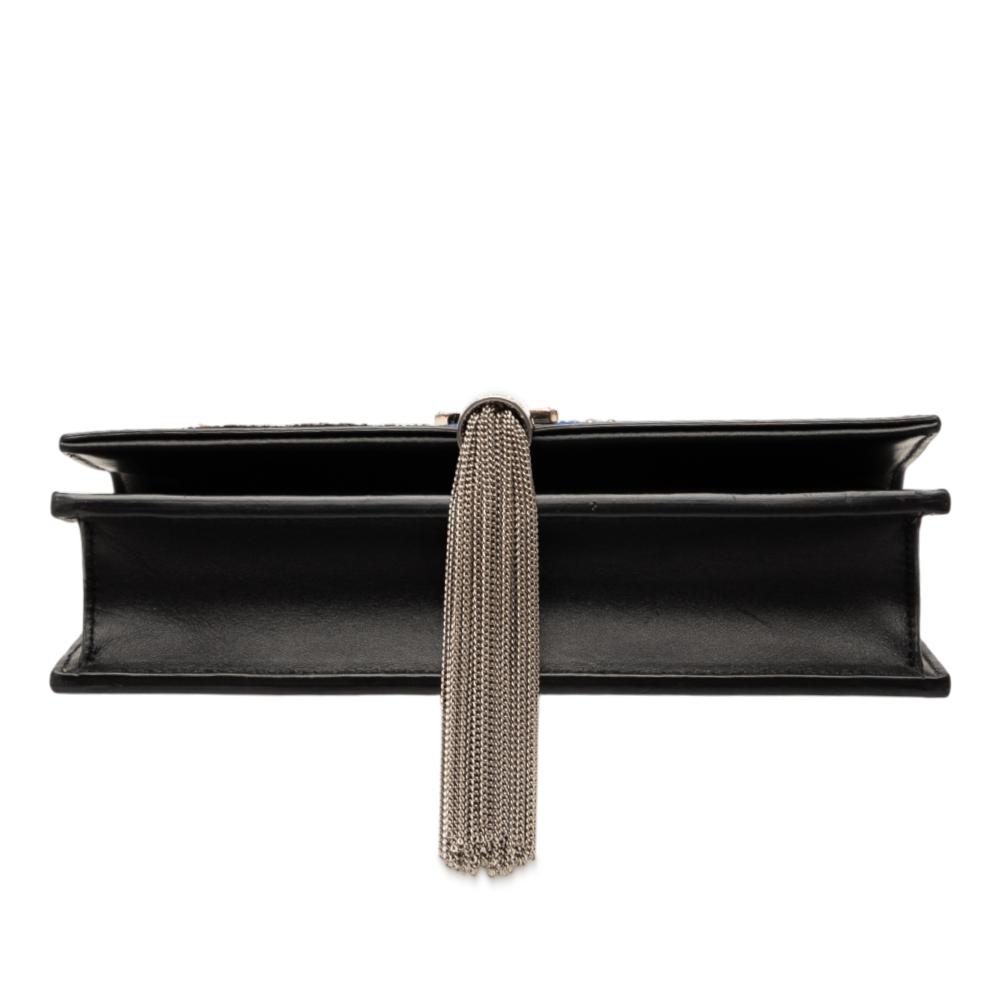 Saint Laurent Black Calfskin Cloud Star Applique Classic Monogram Kate Tassel Wallet on Chain Italy