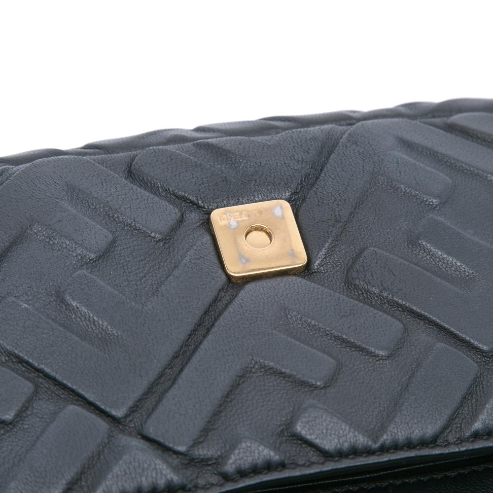 Fendi B Fendi Black Calf Leather Mini Zucca Embossed Baguette Satchel Italy