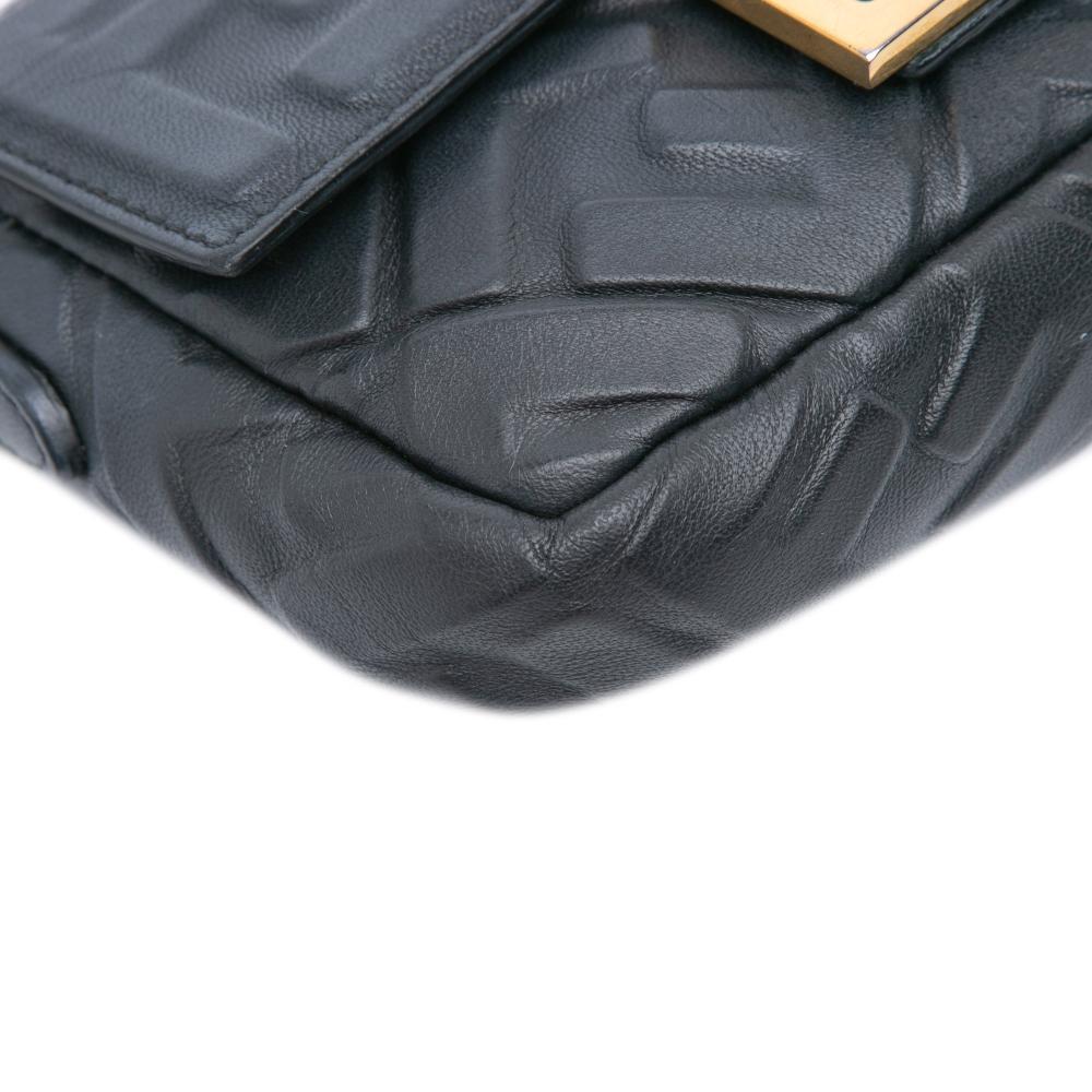 Fendi B Fendi Black Calf Leather Mini Zucca Embossed Baguette Satchel Italy