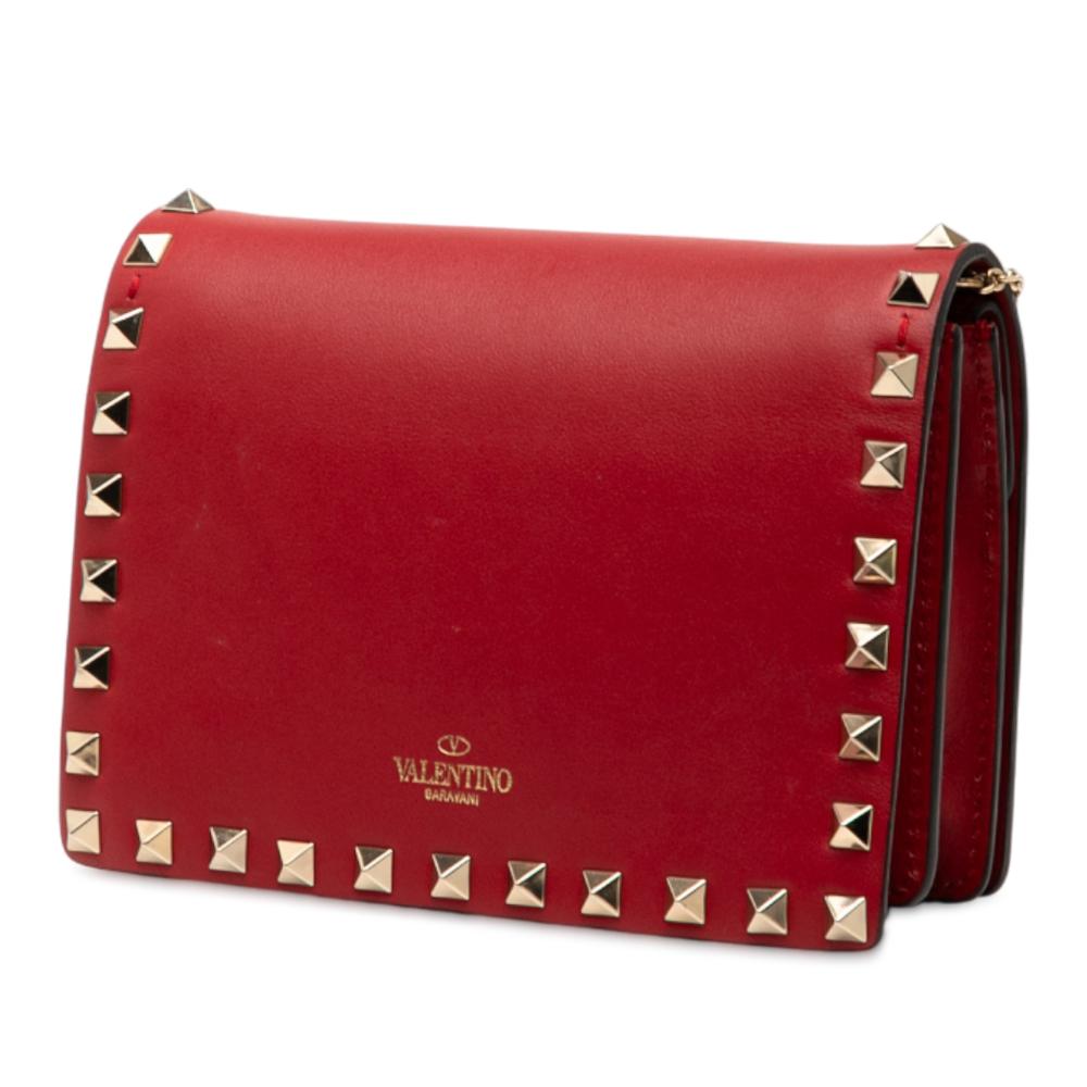 Valentino AB Valentino Red Calf Leather Rockstud Chain Pouch Italy