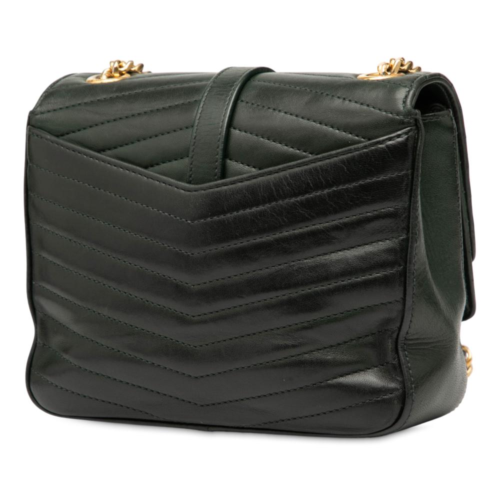Saint Laurent Green Small Chevron Lambskin Monogram Sulpice Bag Italy