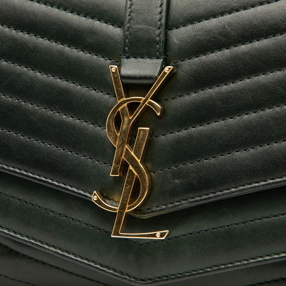Saint Laurent Green Small Chevron Lambskin Monogram Sulpice Bag Italy
