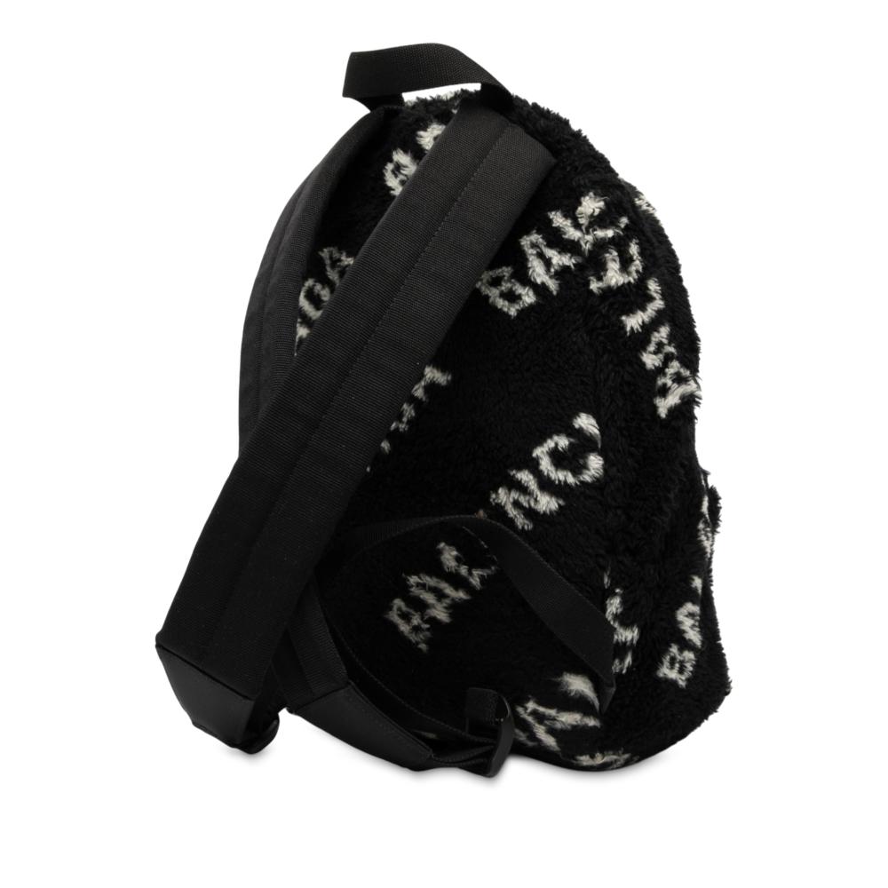Balenciaga B Balenciaga Black Polyester Fabric Small Faux Fur Diagonal Logo Everyday Backpack Italy