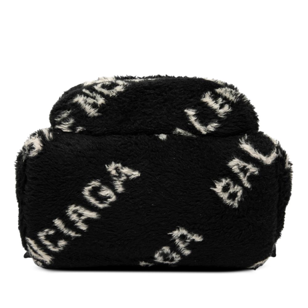 Balenciaga B Balenciaga Black Polyester Fabric Small Faux Fur Diagonal Logo Everyday Backpack Italy