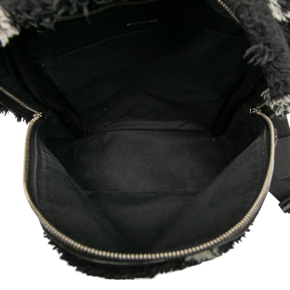 Balenciaga B Balenciaga Black Polyester Fabric Small Faux Fur Diagonal Logo Everyday Backpack Italy