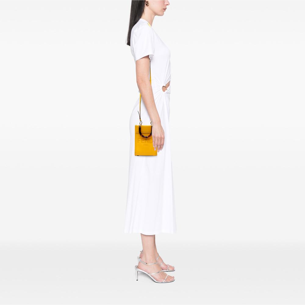 Fendi B Fendi Yellow Calf Leather Mini Sunshine Shopper Tote Italy