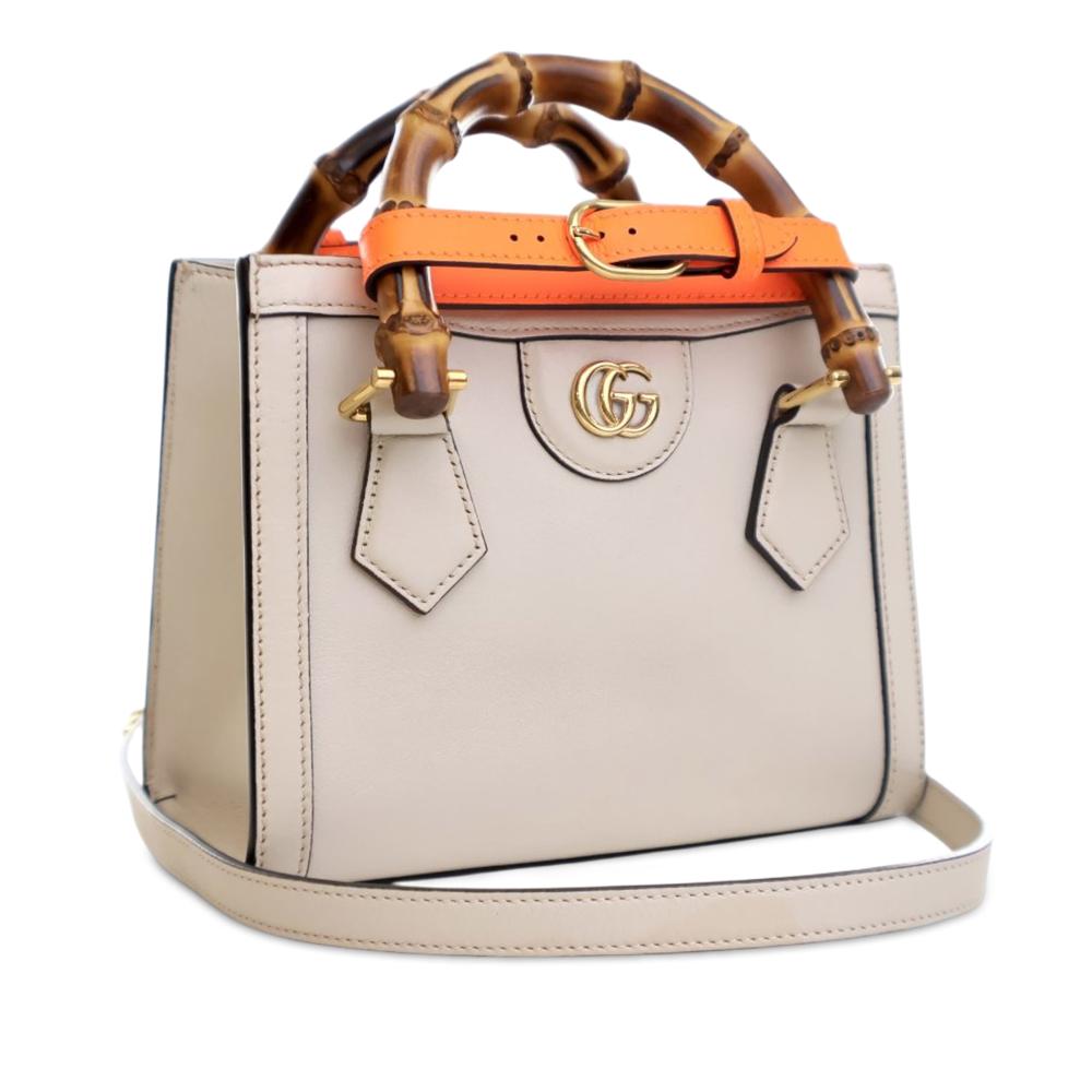 Gucci AB Gucci White Calf Leather Mini skin Bamboo Diana Satchel Italy