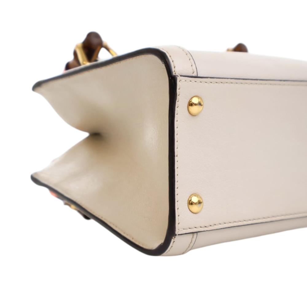 Gucci AB Gucci White Calf Leather Mini skin Bamboo Diana Satchel Italy