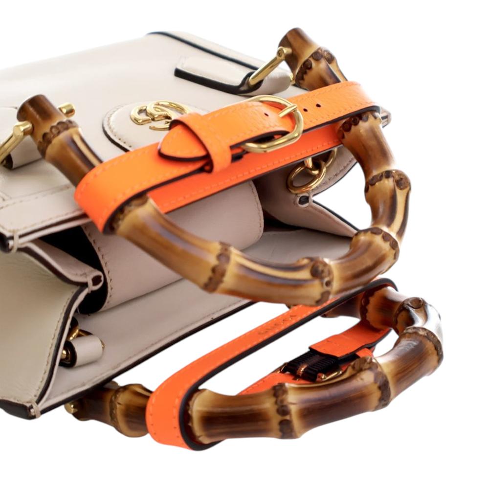 Gucci AB Gucci White Calf Leather Mini skin Bamboo Diana Satchel Italy