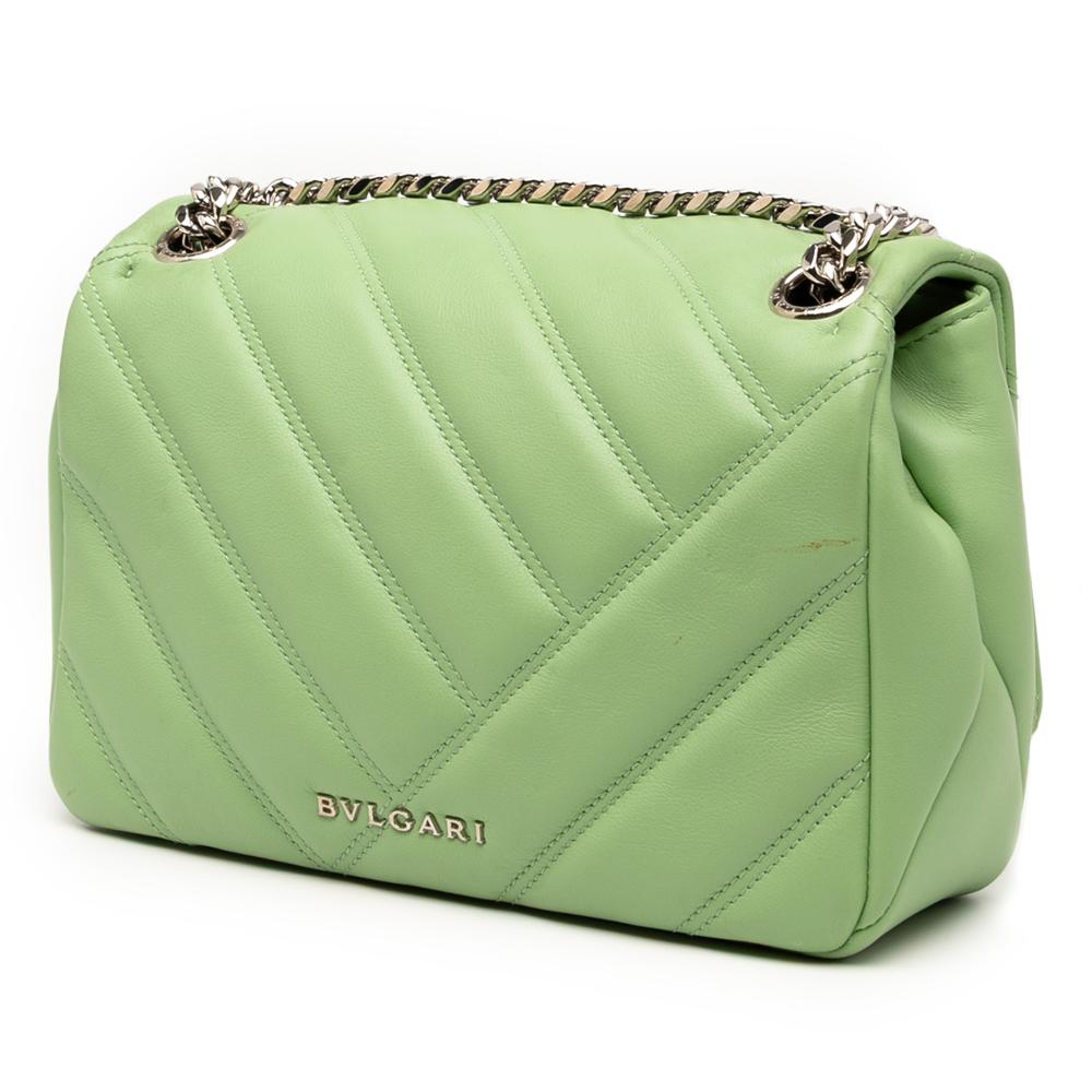 Bvlgari B Bvlgari Green Light Green Calf Leather Serpenti Cabochon Chain Crossbody Italy
